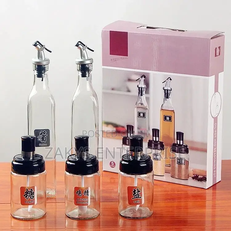 Oil Glass Dispenser Set With Spices Jars