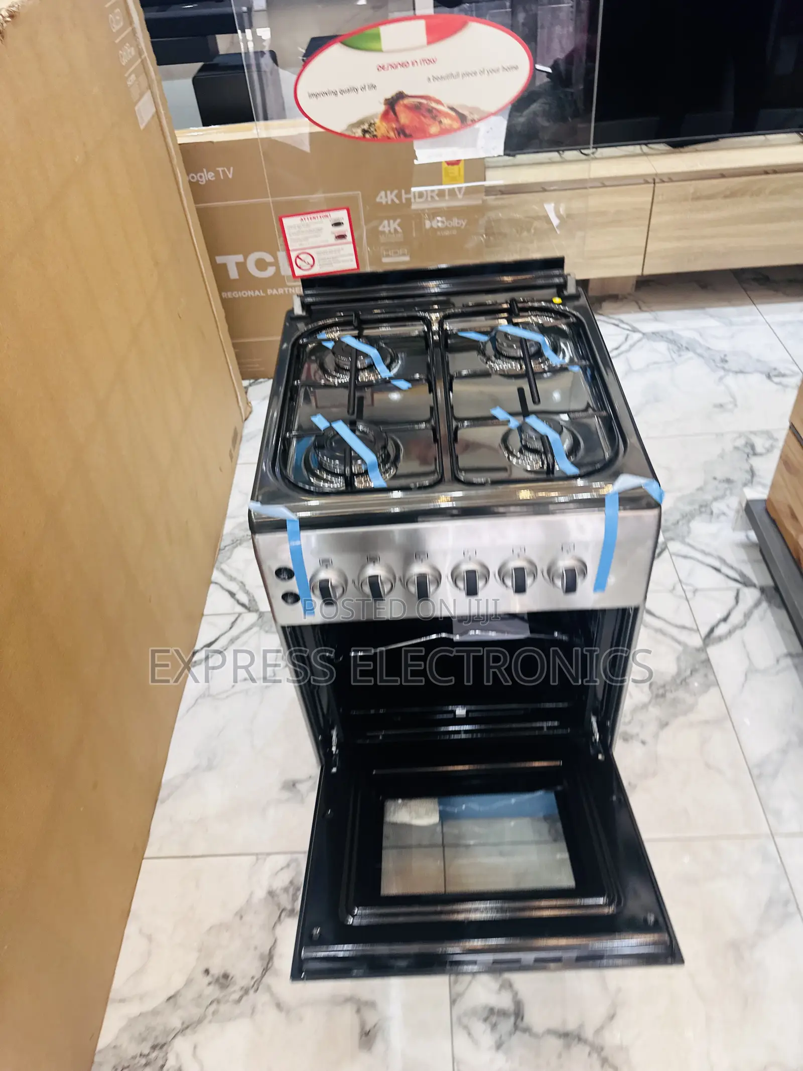Durable Build Sliver Gas Cooker Oven Grill 4burner Gas