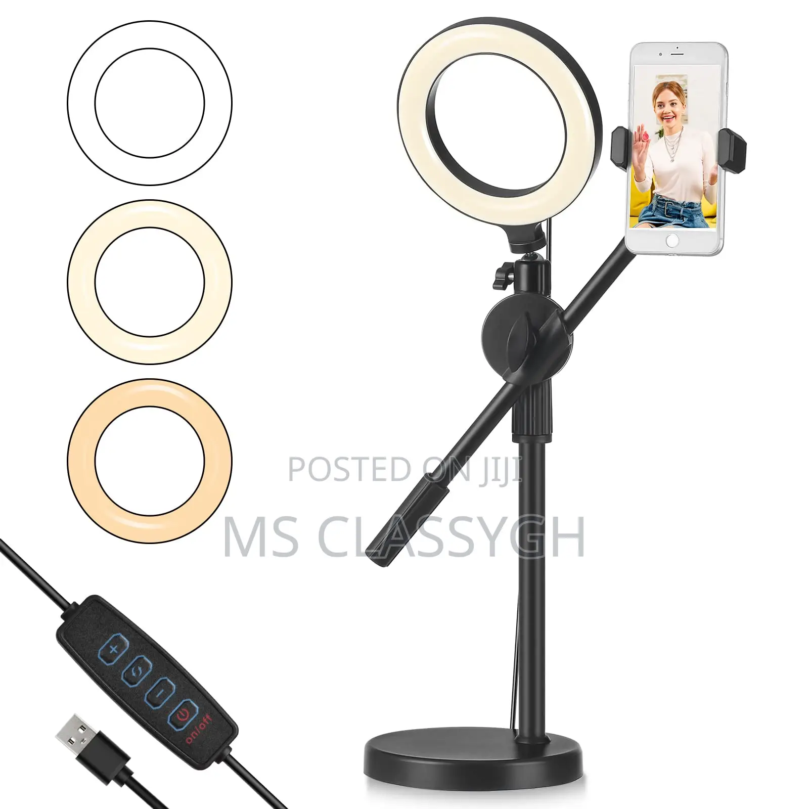 Double Phone Holder With LED Selfie 6inch LED Ring Light Sta