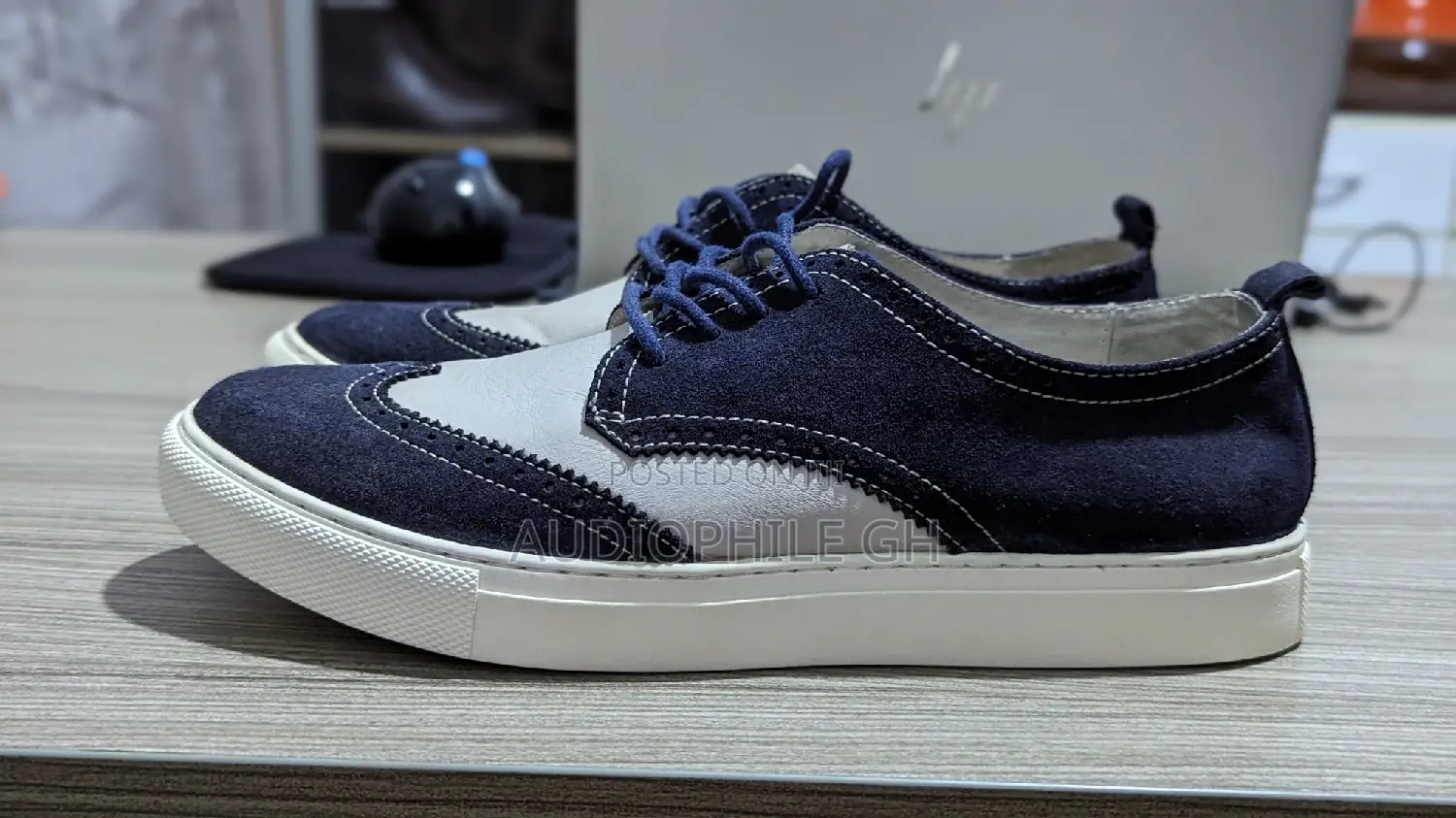 Blue Suede Grey Brogue Sneakers Shoe
