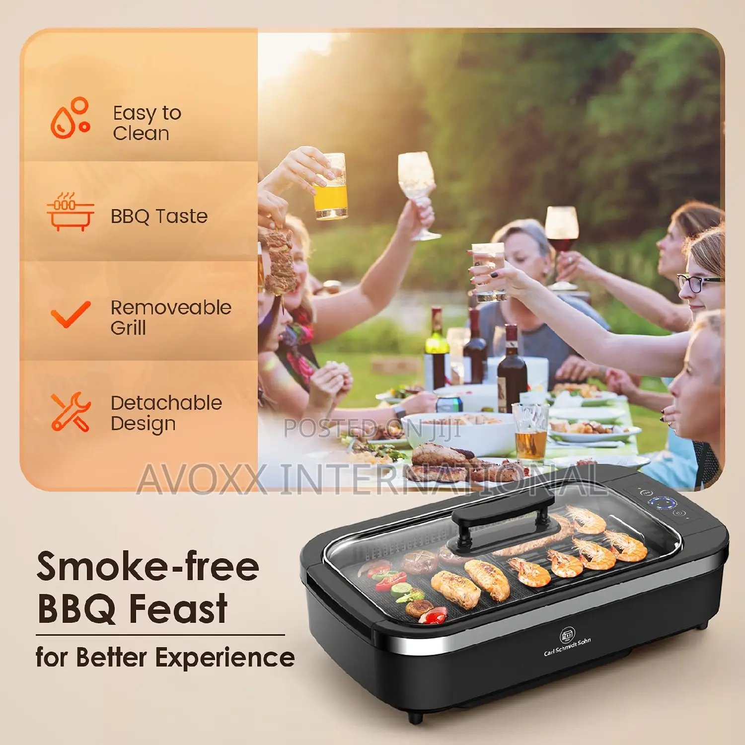 Smokeless Indoor Grill-Electric W/Tempered Glass Lid CSG2006