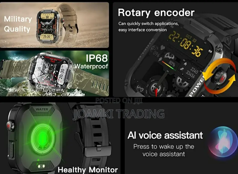 Rugged Smartwatch/Blutooth Call/Health Monitor/Ip68/Ios/Andr