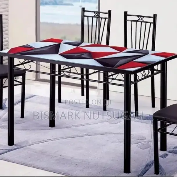 4 Chairs Glass Dining Table