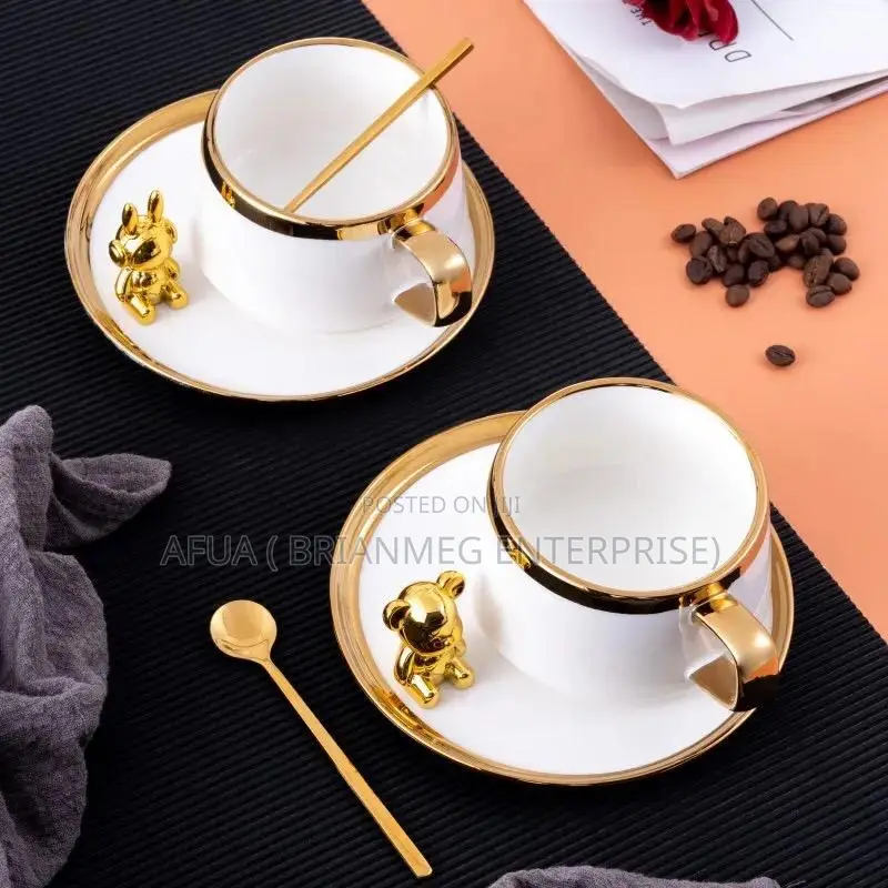 Luxury Ceramic Coffee Mug With Underplate and Spoon.
