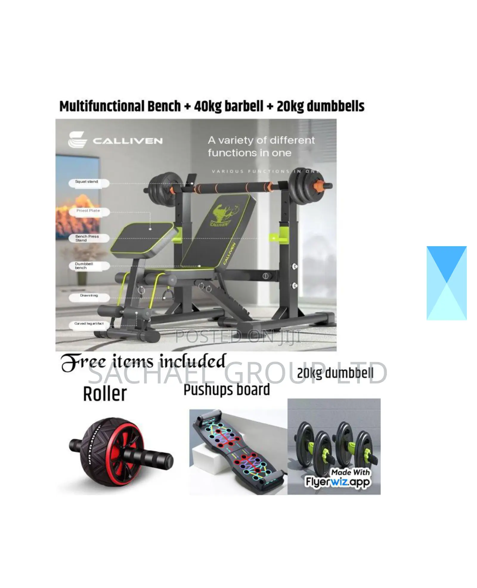 40kg + 20kg Dumbbell Bench and Press-Up Gym Set