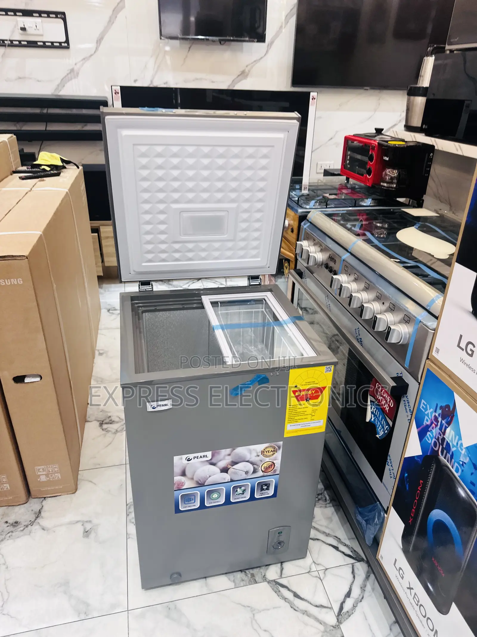 100L Chest Freezer Single Door Sliding Glass Door Pearl