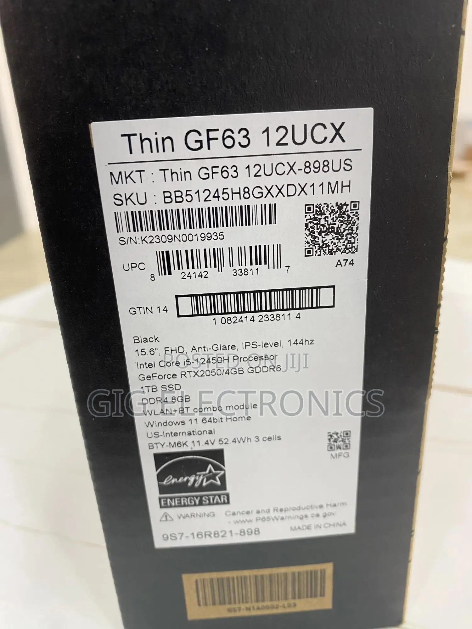 New Laptop MSI GF63 8GB Intel Core I5 SSD 1T