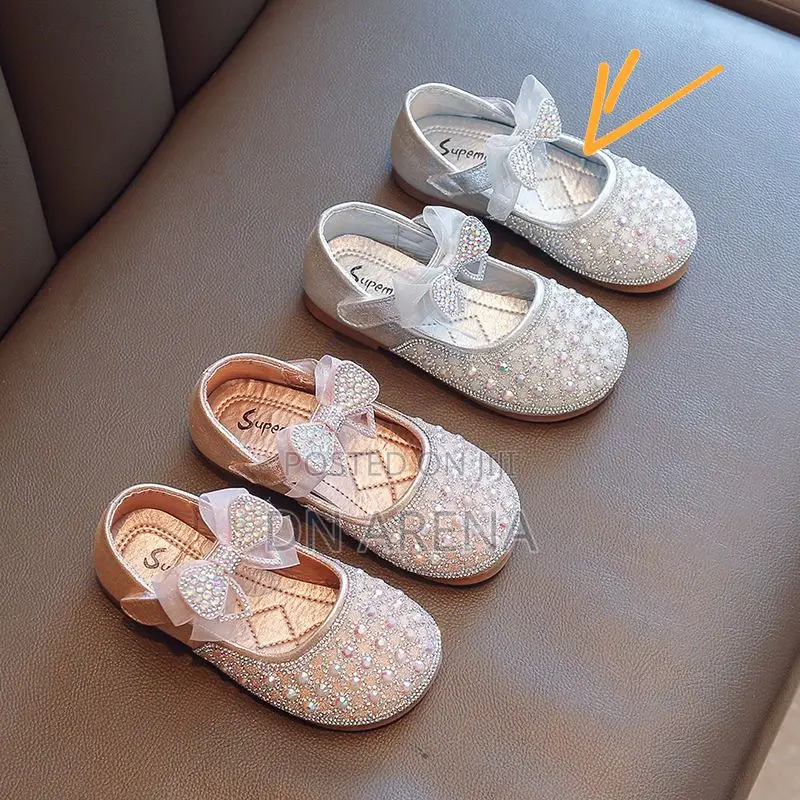 Girls Autumn Rhinestone Bow Leather Princess Shoes