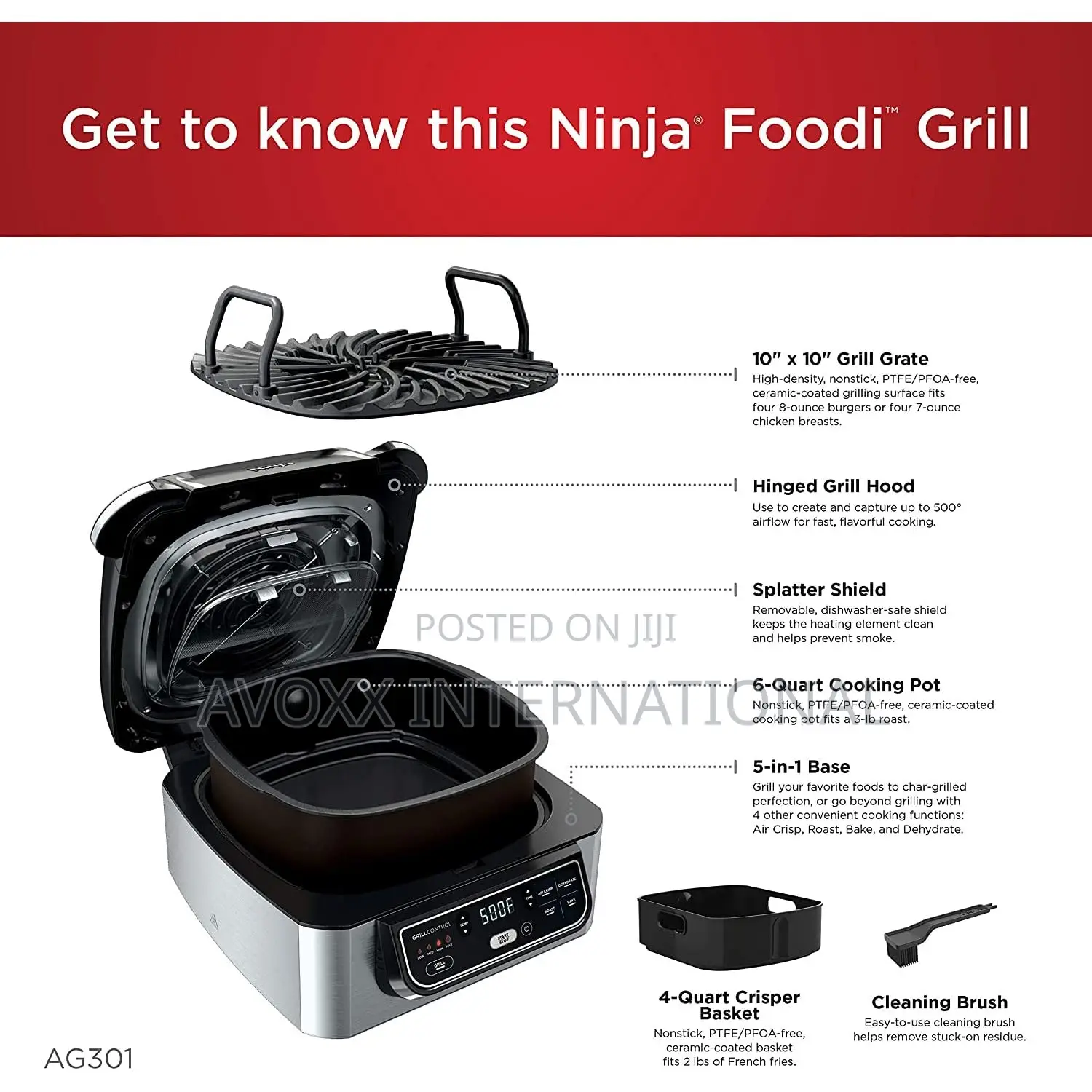 Ninja Ag301 Foodi 5-in-1 Indoor Electric Grill With Air Fry