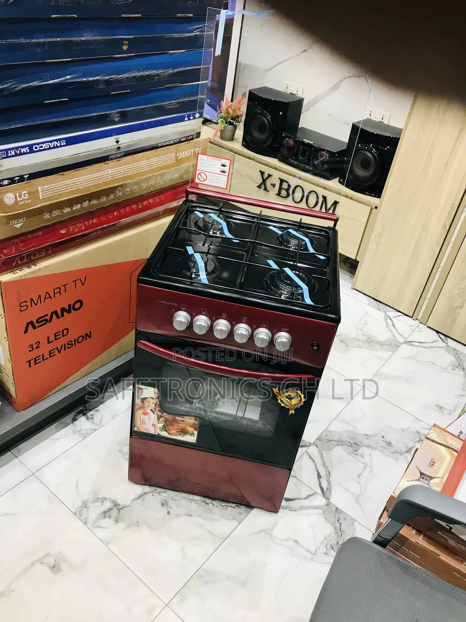 Volcano 4 Gas Red 50x50 Cooker Glass Lid Oven With Grill
