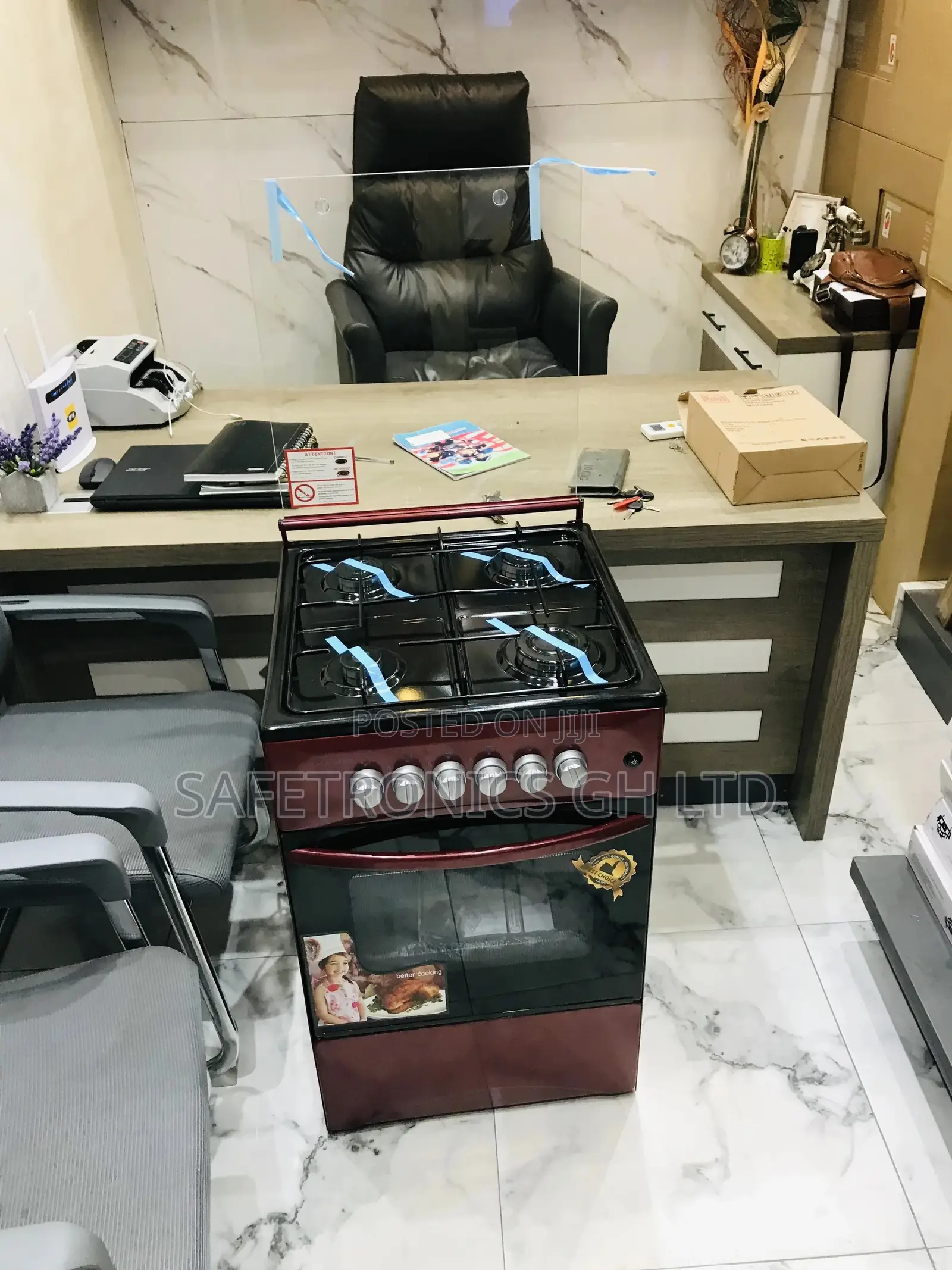 50x50 Volcano Red 4 Gas Burner Oven With Grill Glass Lid
