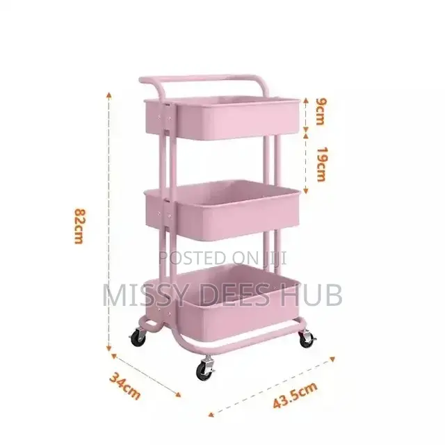 3 Tier Metallic Cart With Wheels