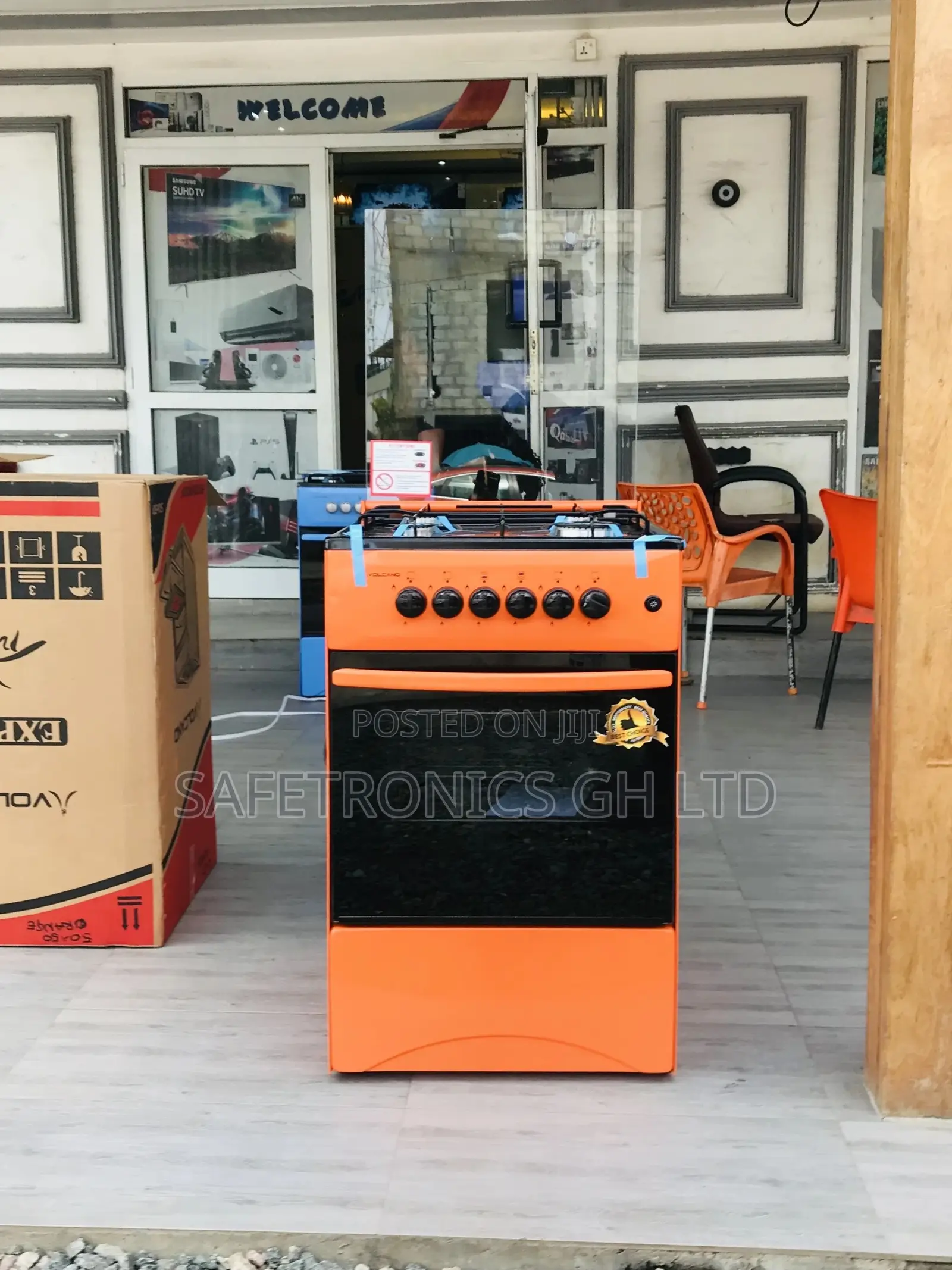 Oven With Grill 50x50 4 Gas Cooker Glass Lid Orange Volcano