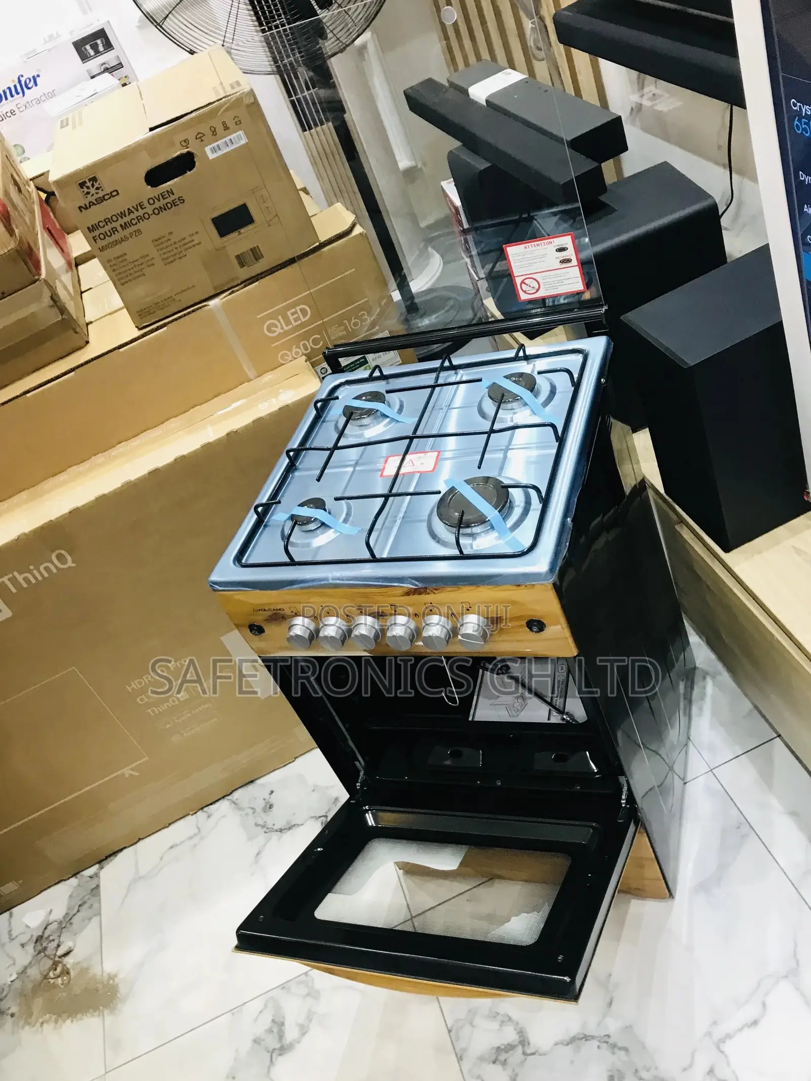 Light Wooden 4 Gas Cooker Oven With Grill 50x50 Glass Lid