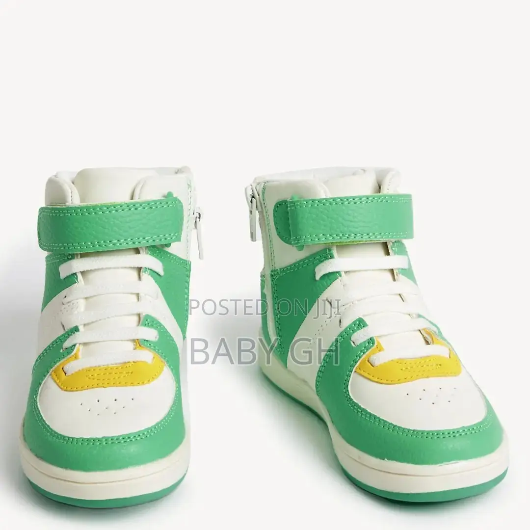 M S Kids Green White High Top Trainers
