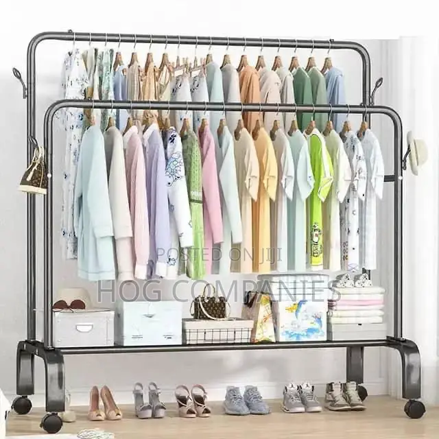 Modern Metal Double Layer Bar Clothing Rack With Shoe Rack