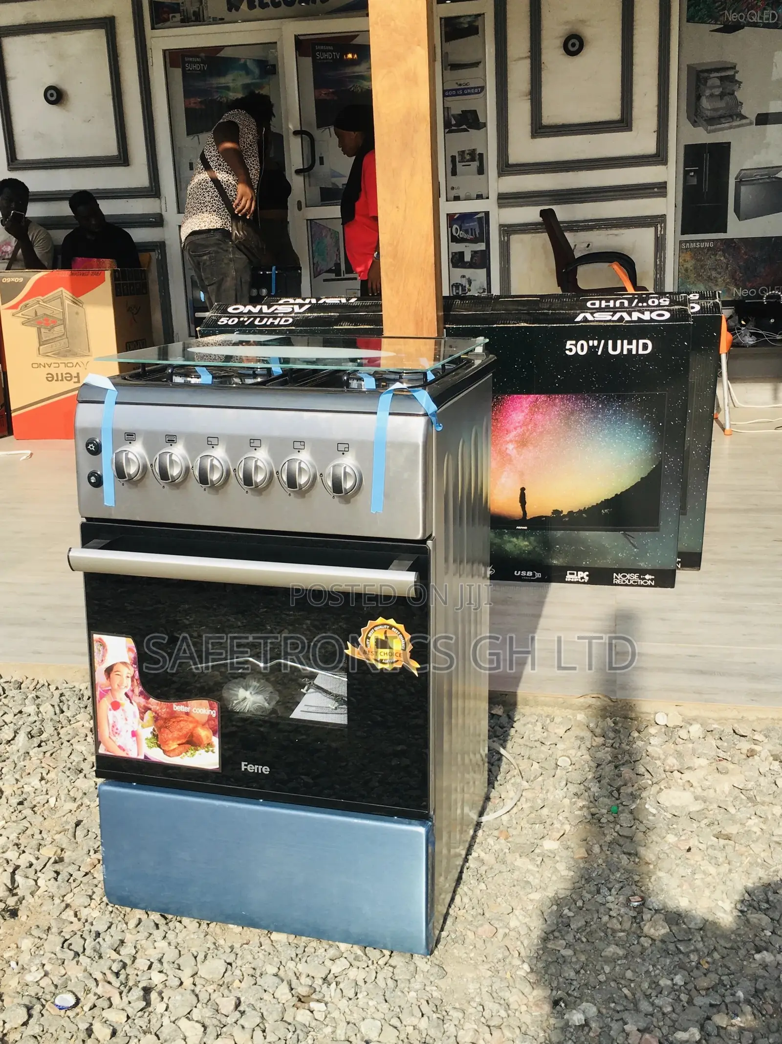 Gray 4 Gas Cooker Oven With Grill 50x60 Volcano Glass Lid