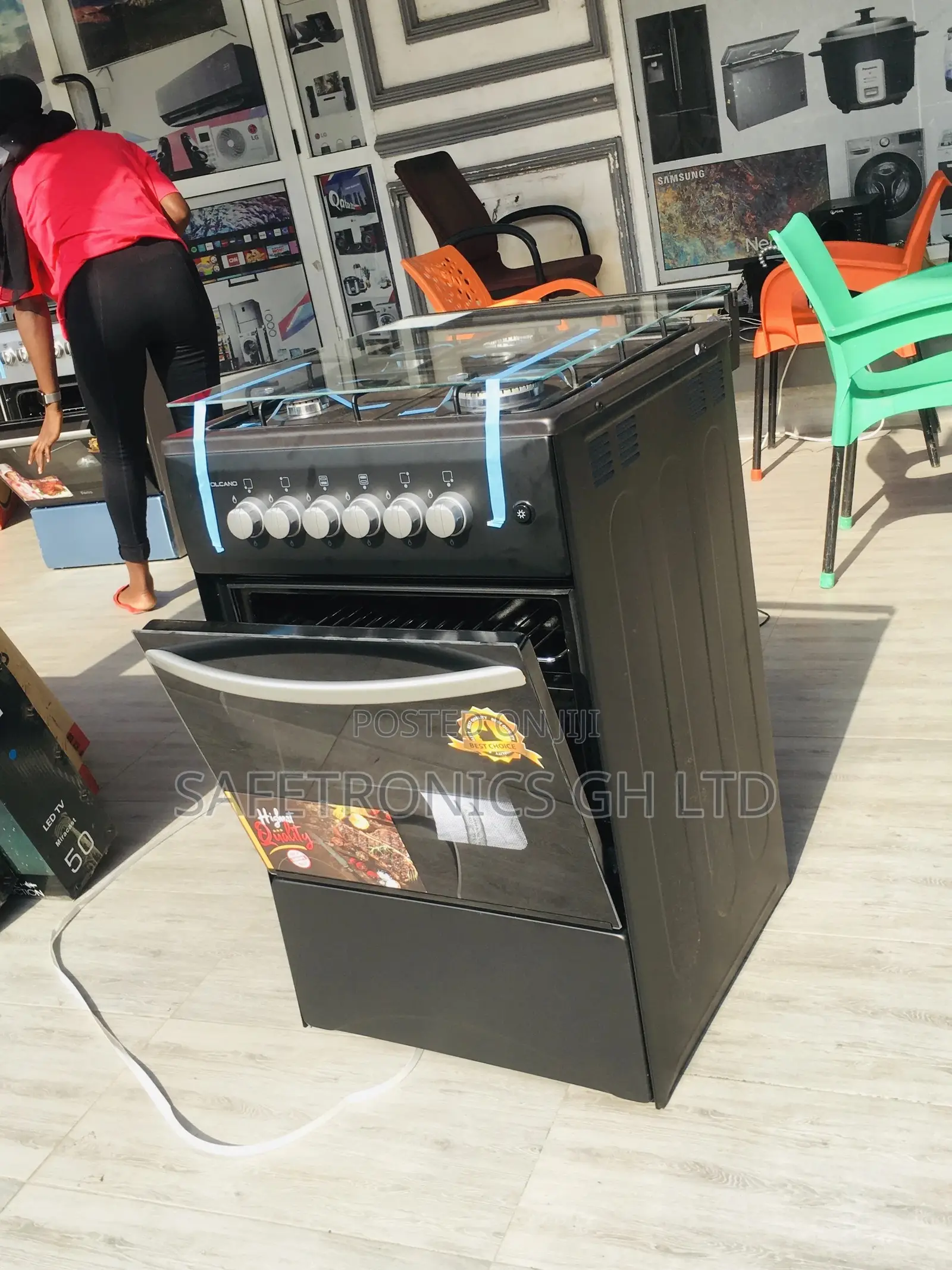 Black 50x50 Oven With Grill 4 Gas Cooker Volcano Glass Lid