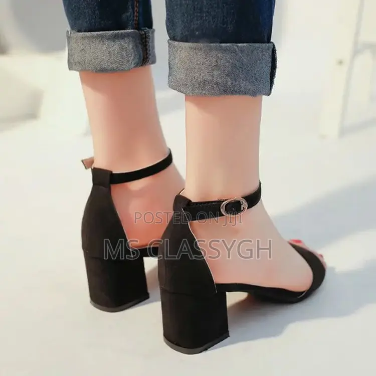 Block Mid Thick Heels, Open Toes, Suede, Buckle Shoe