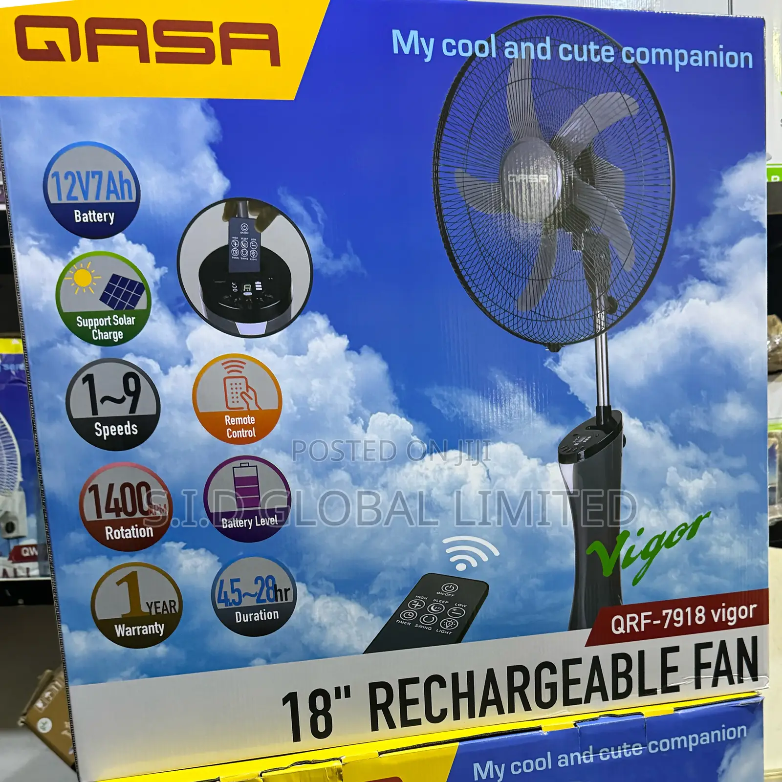 20HR Working Duration 9 Speed Quality 16” Rechargeable Fan