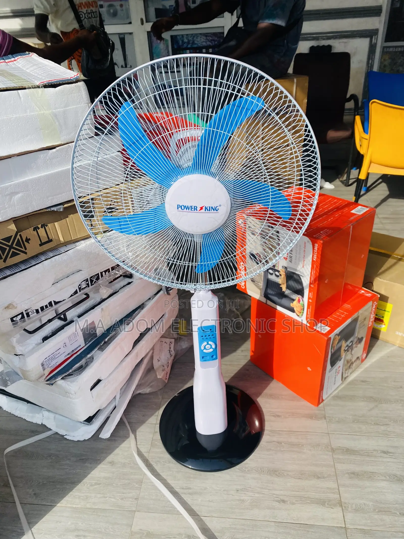 Sleek Power King Rechargeable Standing Fan With Remote.