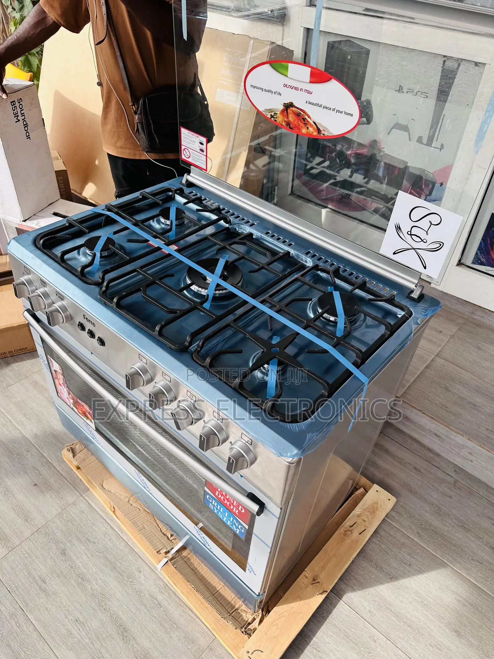 Inox Grey Gas Cooker 5burner Stove Rotisserie Oven 60/90