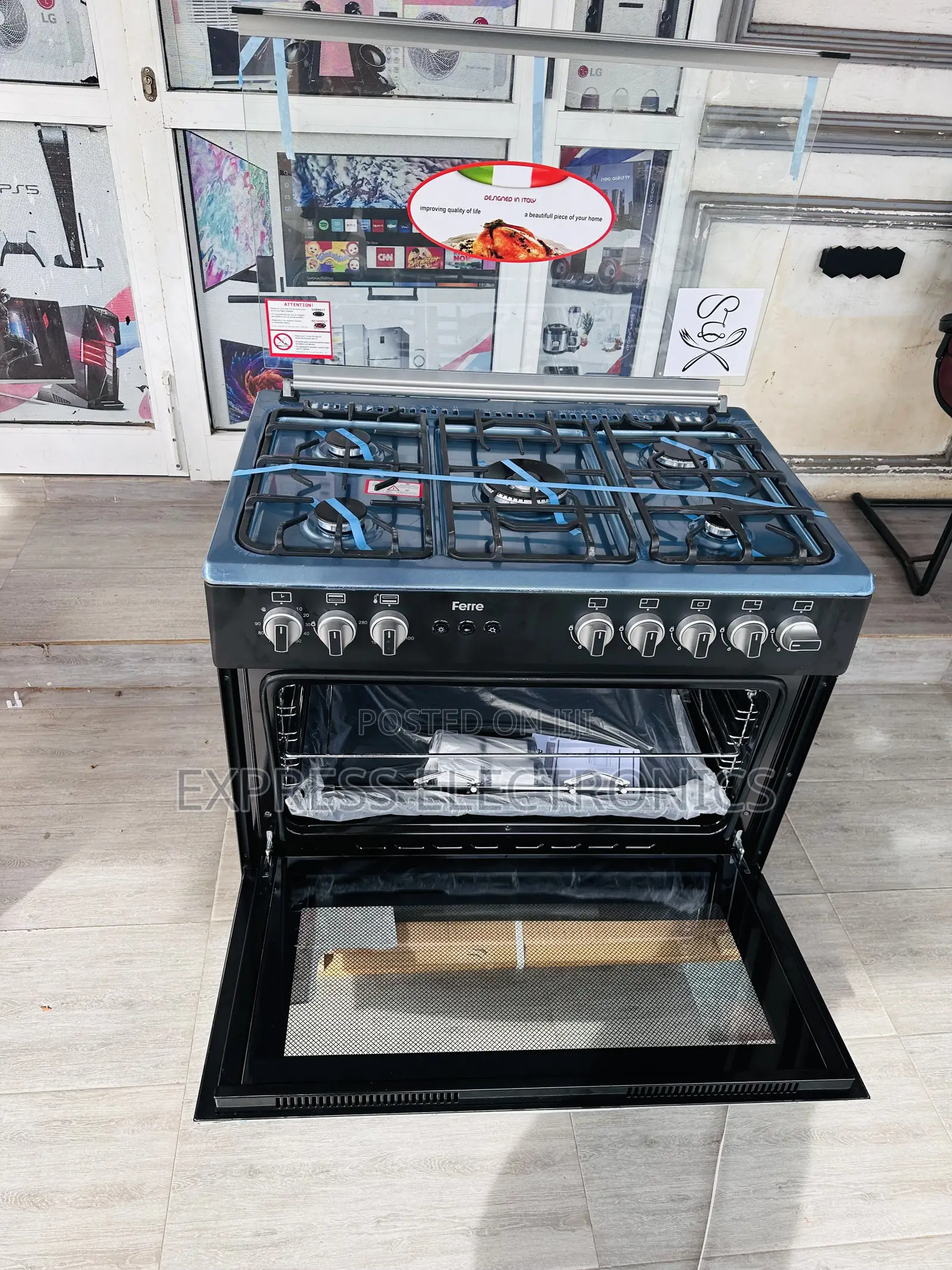 Black Stove Ferre 60/90 Cooker Oven Rotisserie 5burner