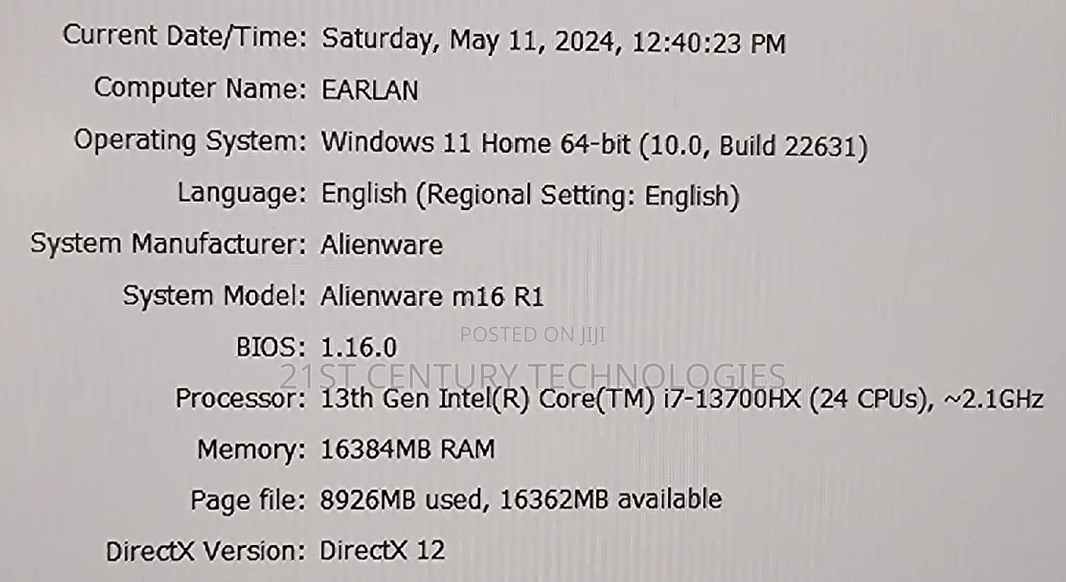 Laptop Dell Alienware M16 R1 16GB Intel Core I7 SSD 512GB