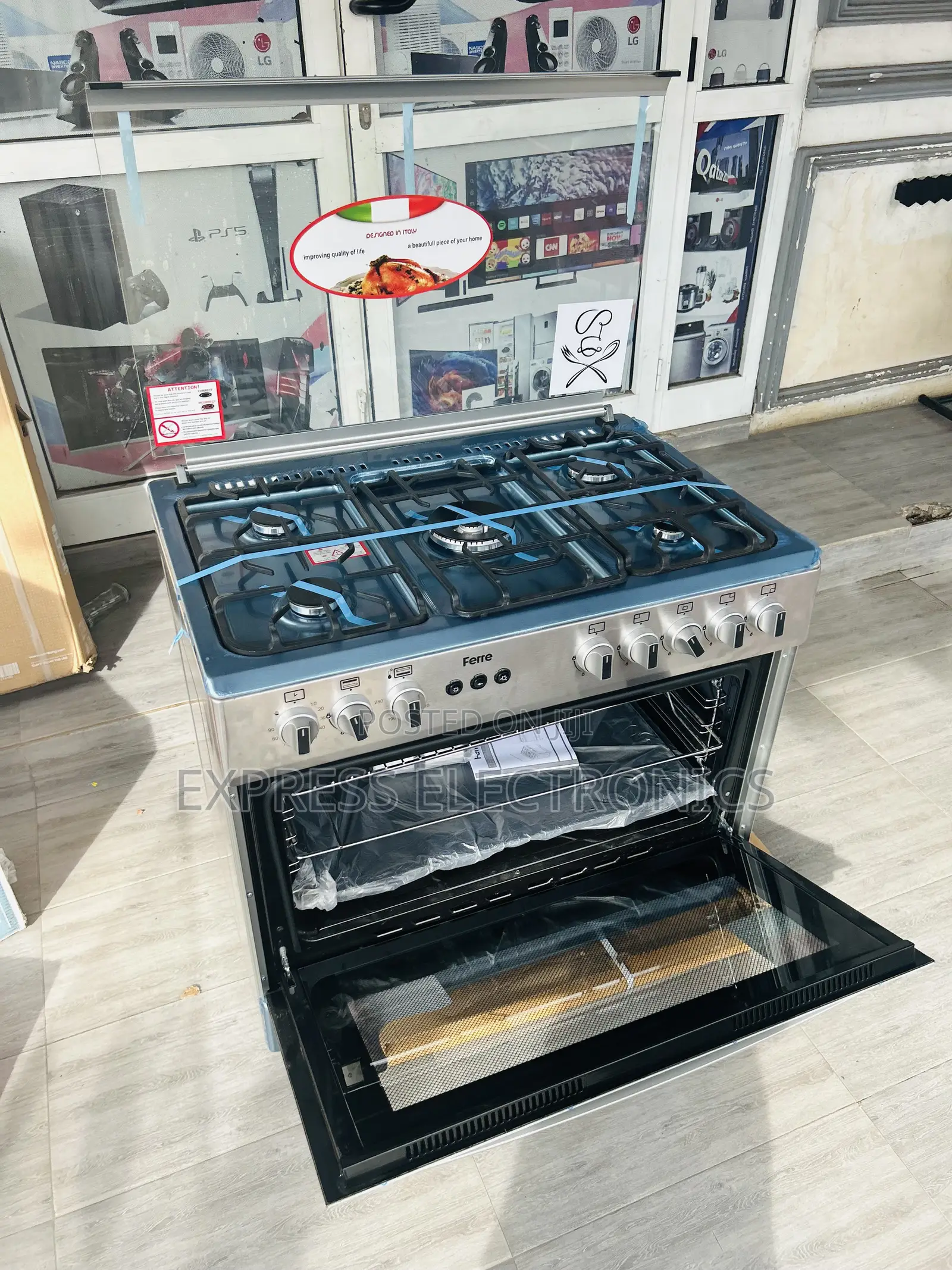 5burner Gas Ferre Gas Cooker Oven Rotisserie Stove