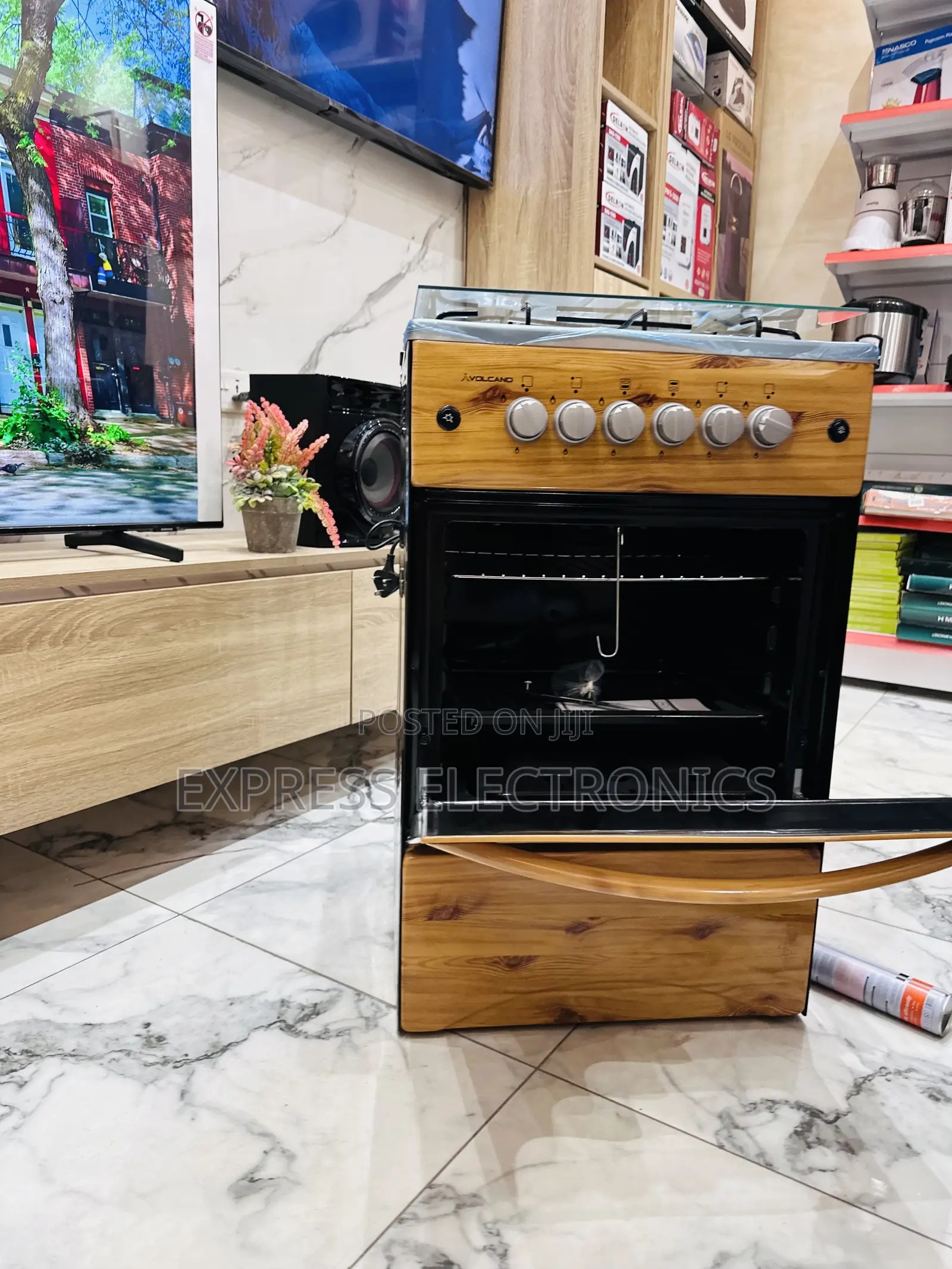 Wooden Like Gas Cooker Oven 4burner 50/50 Grill Rotisserie