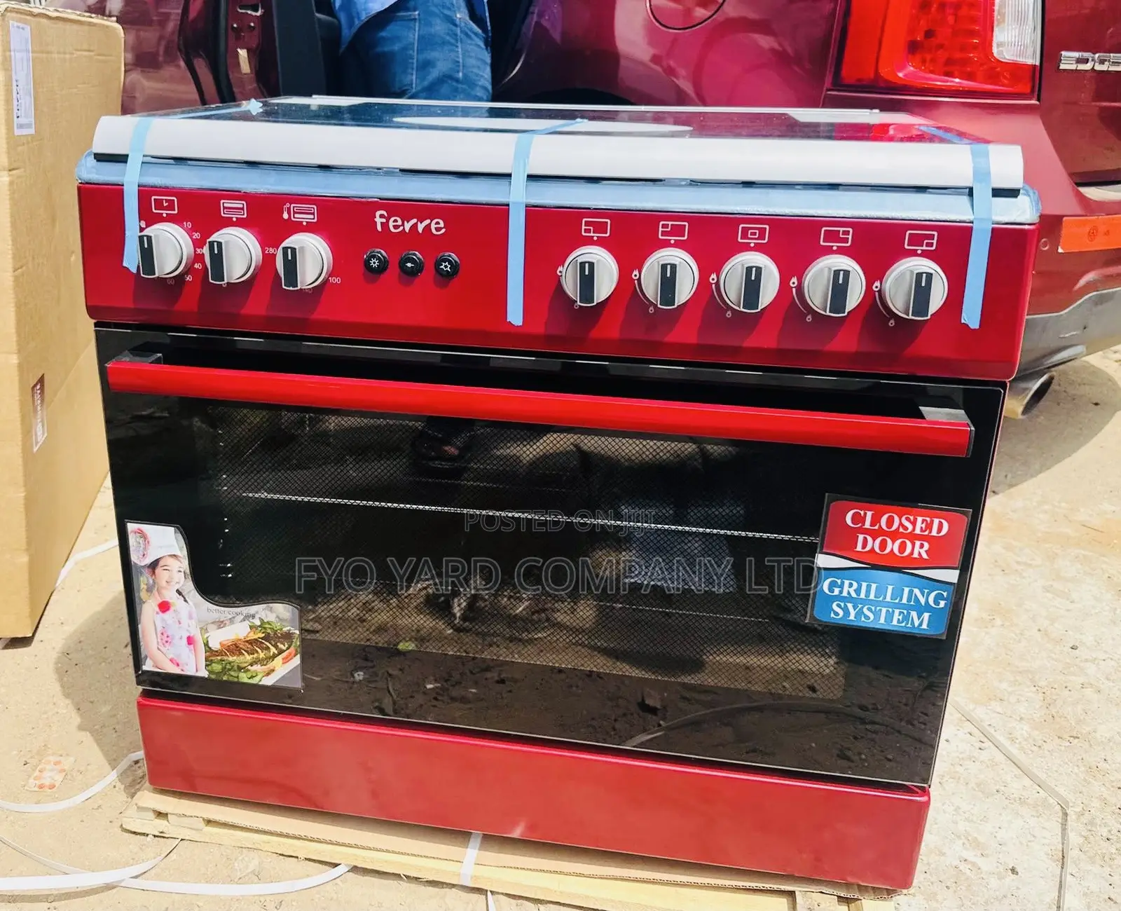 Ferre- Stainless Top 5 Burner-Size 60/90 Gas Cooker-Red
