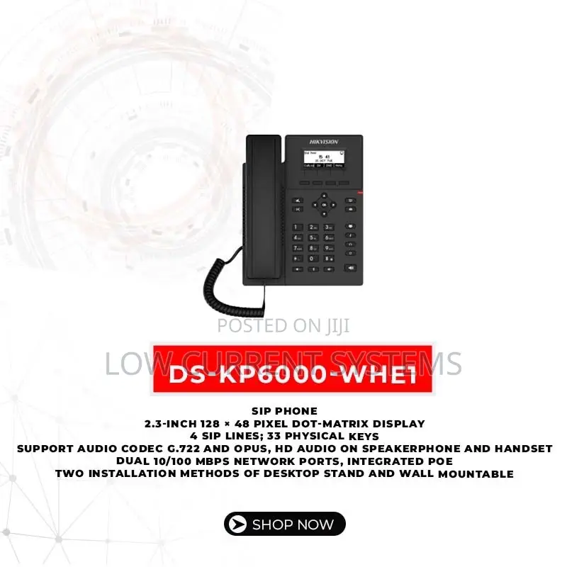 Hikvision Ip Phone 4 Sip Lines Lan Poe 2.3‐Inch Dual