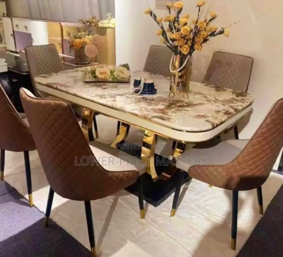 Luxurious 6 Chair Modern Marble Dining Set