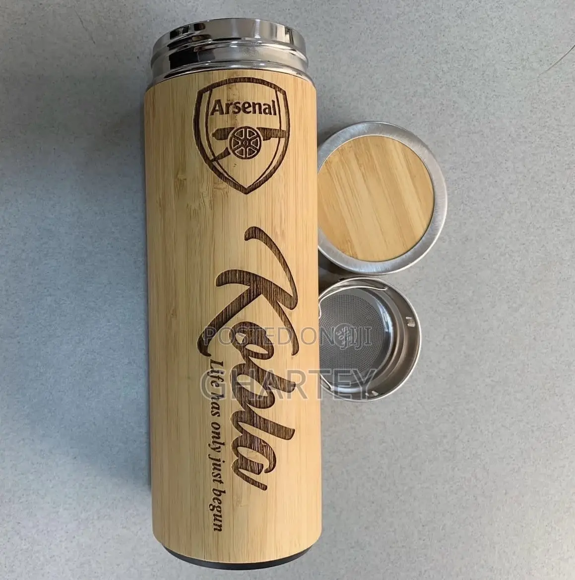 Customized Favorite Team Logo on Bamboo Flask