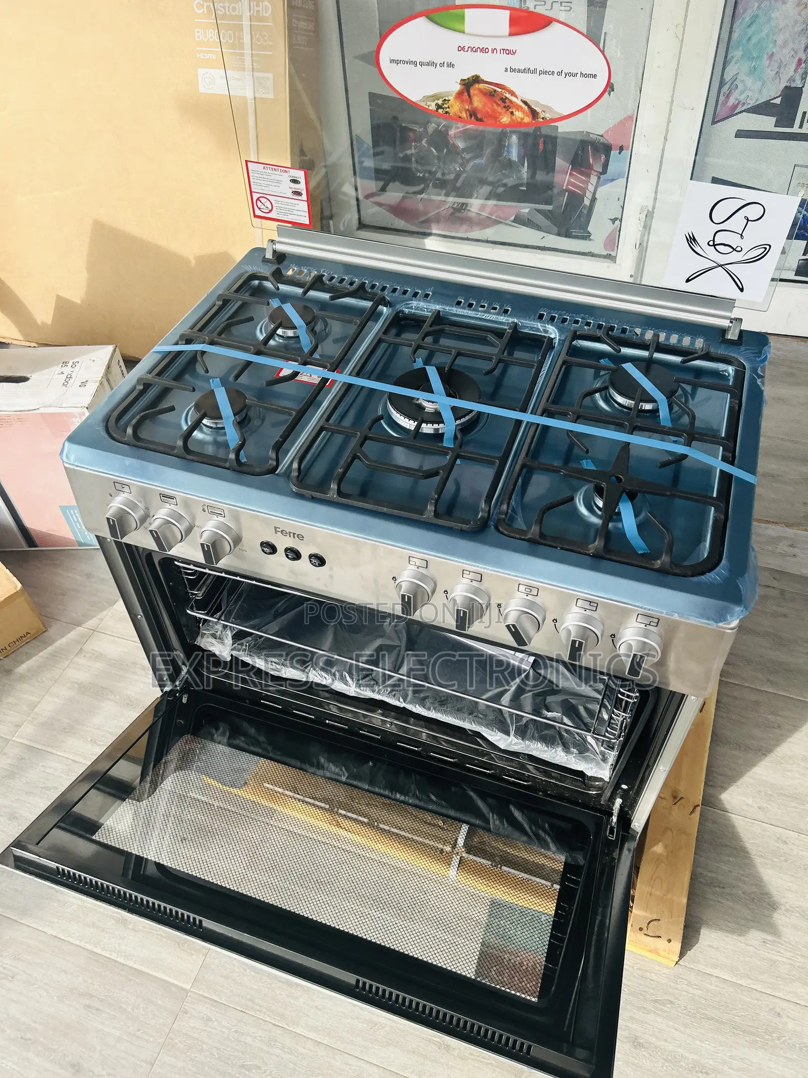 5burner Sliver 60/90 Gas Cooker Rotisserie Ignition