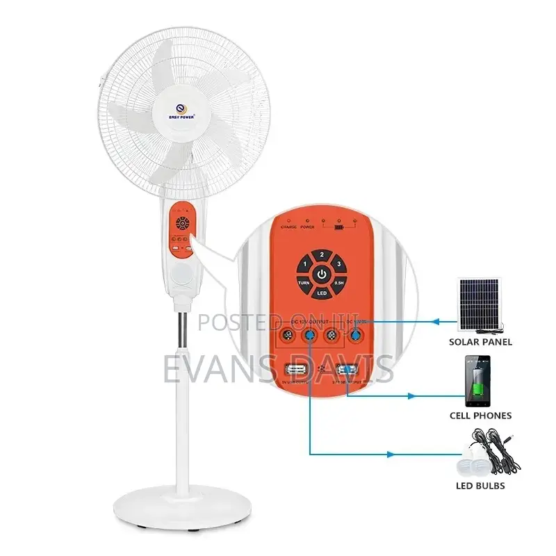 Rechargeable 16" Solar Fan With Two Light Bulbs and Panel