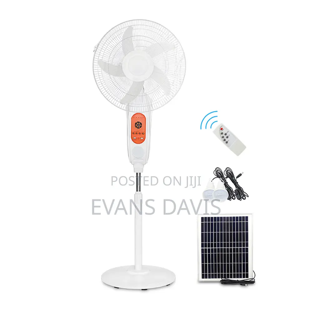 Rechargeable 16" Solar Fan With Two Light Bulbs and Panel