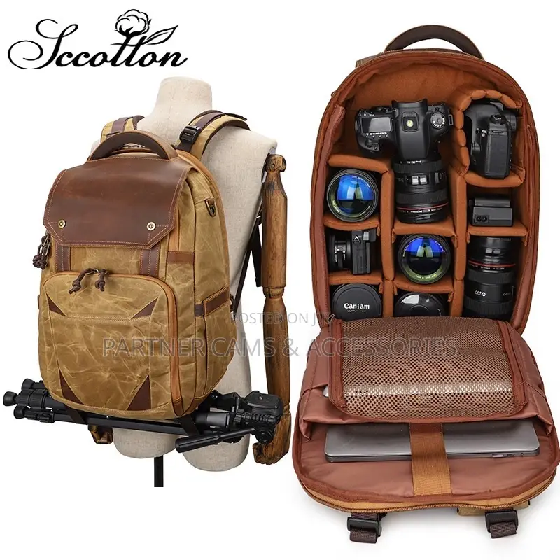 Canvas Leather Camera Backpack