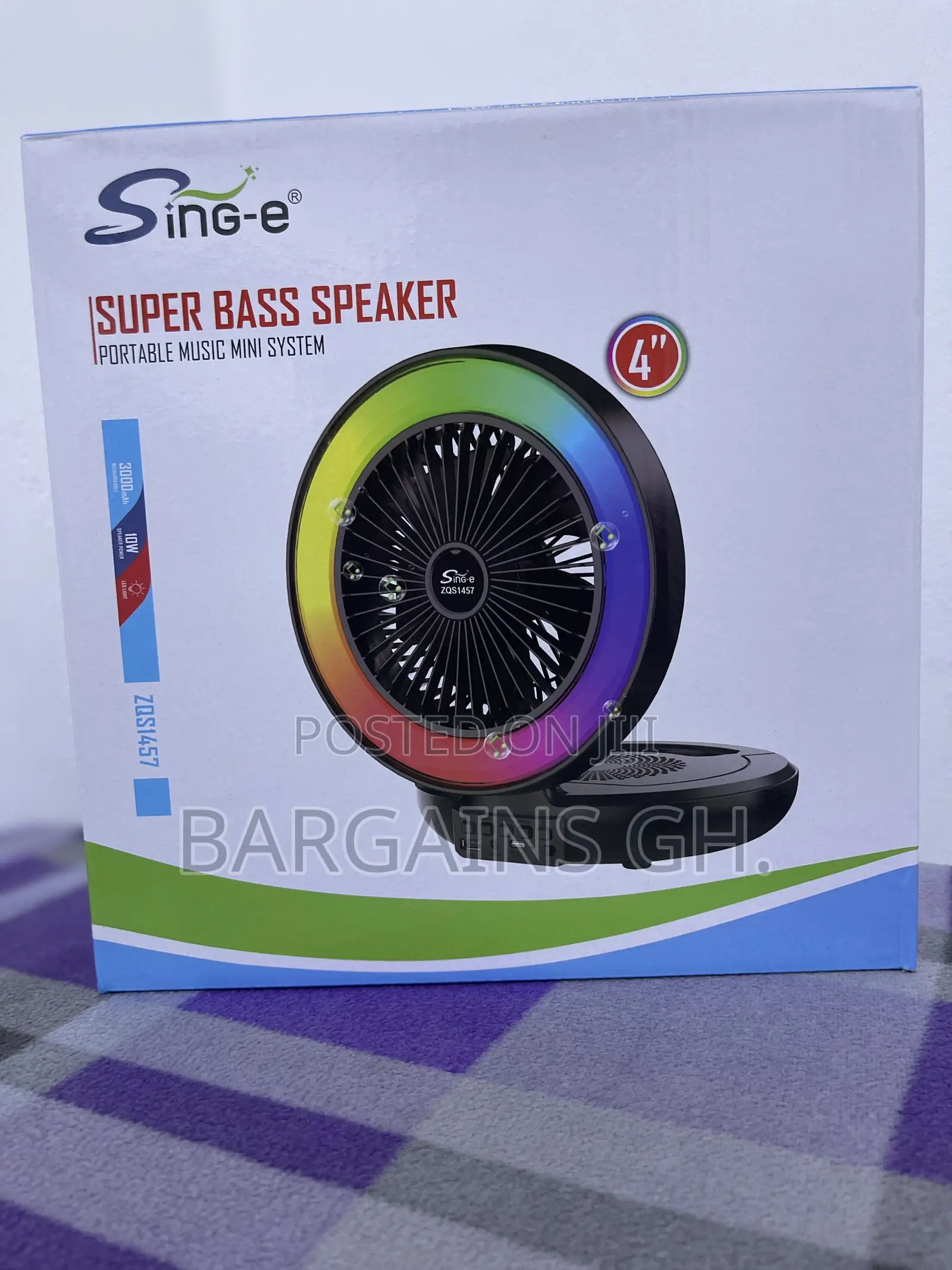 Portable Rechargeable Fan With Boombox Speaker and Light