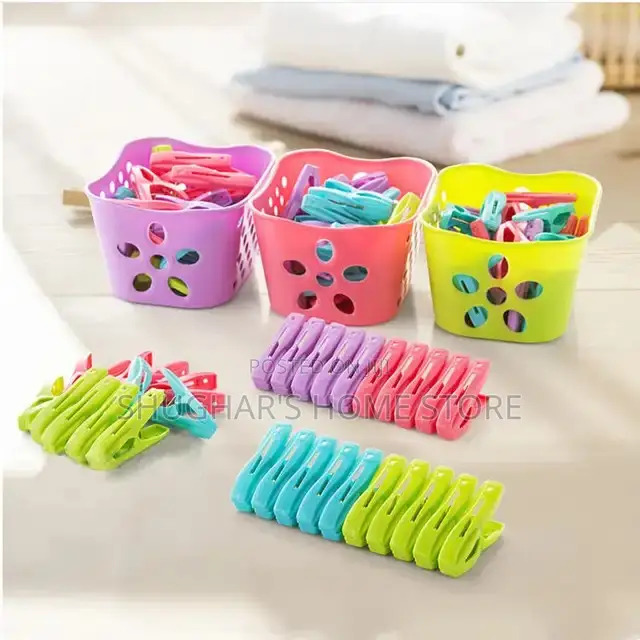 30pcs Plastic Clothes Pegs in a Basket