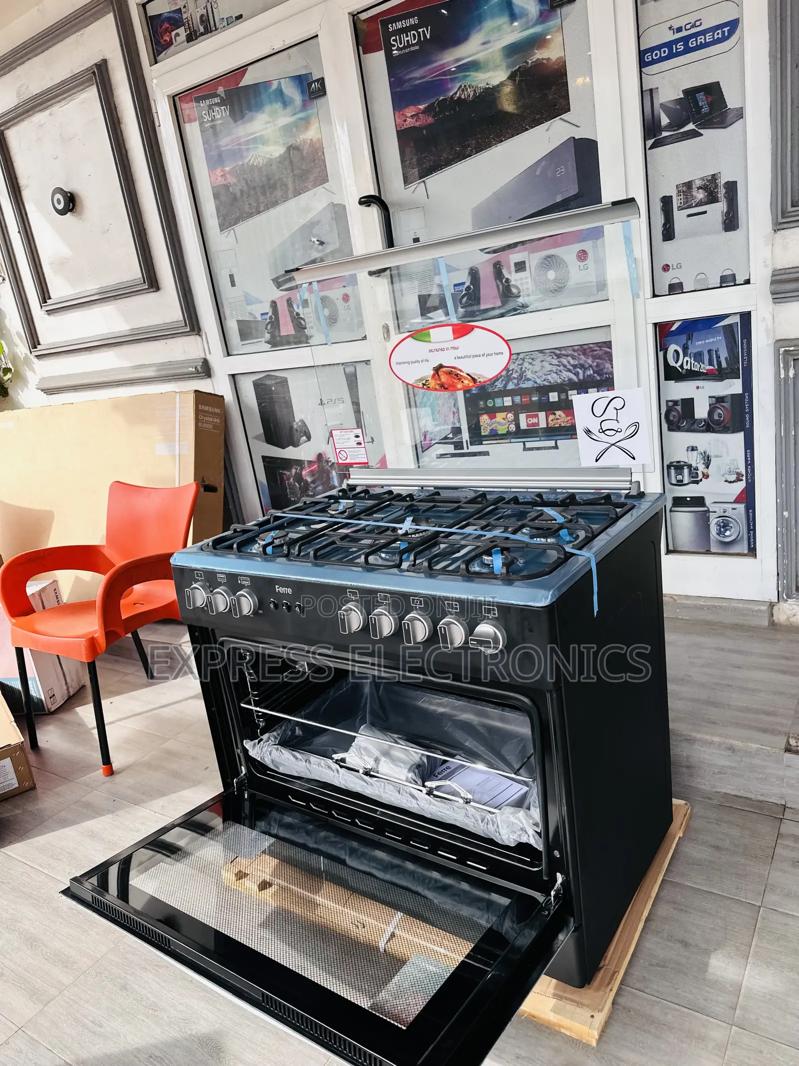 5burner Gas Cooker Oven Ignition 60/90 Black Ferre