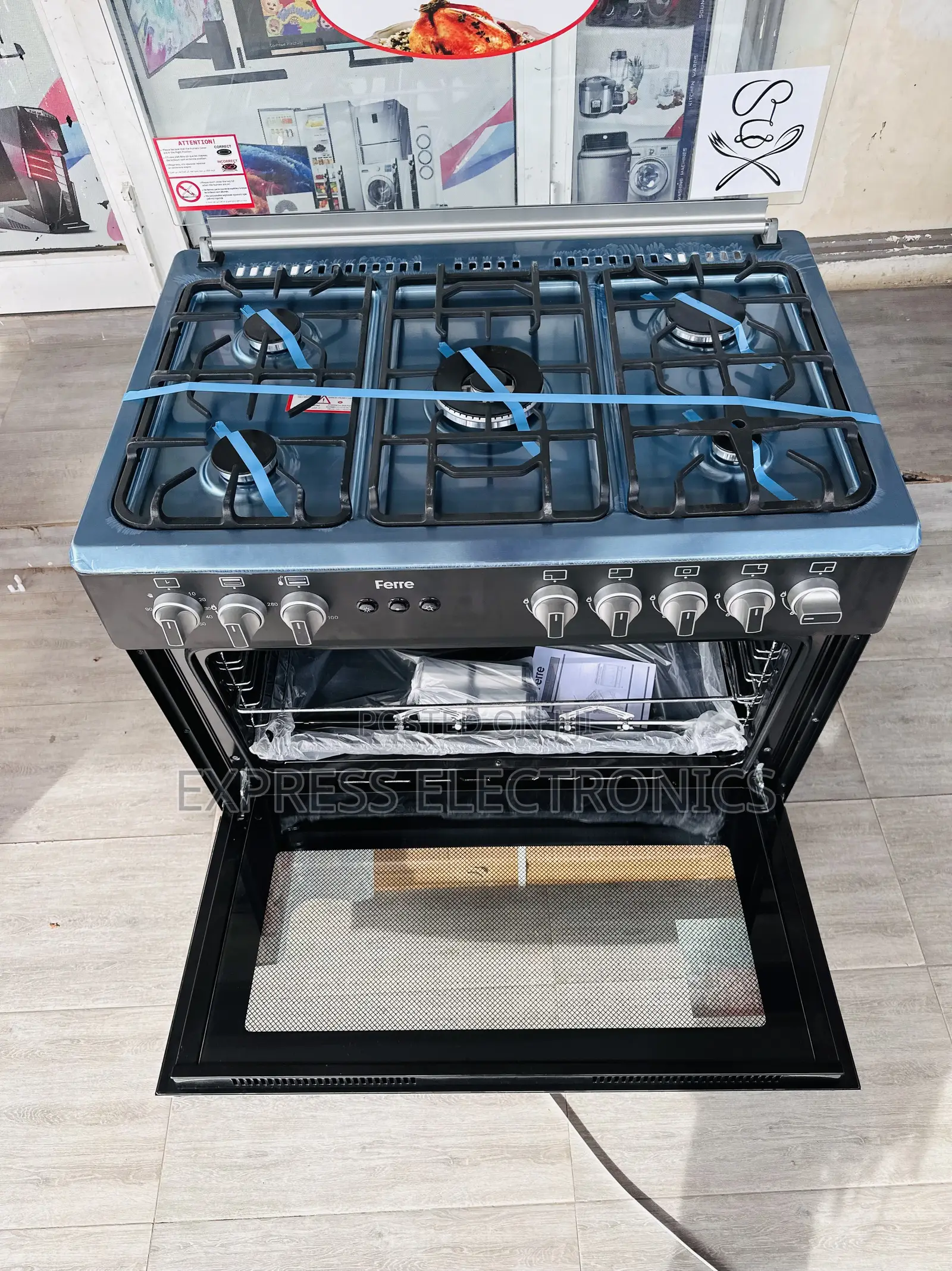 Popular Choice to Buy 5burner Gas Cooker Oven Black 60/90
