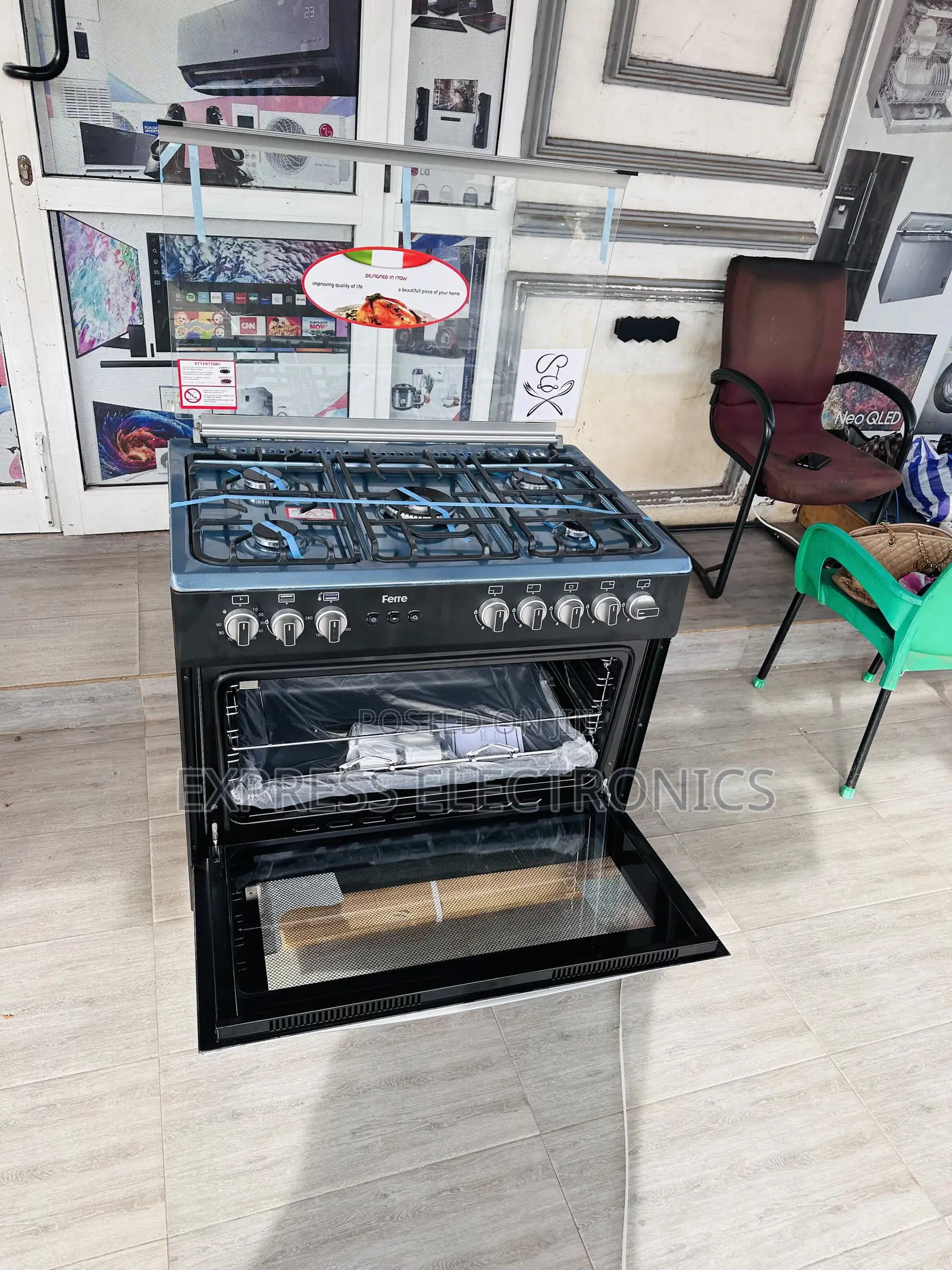 5burner Auto Ignition 60/90black Ferre Gas Cooker Rotisserie