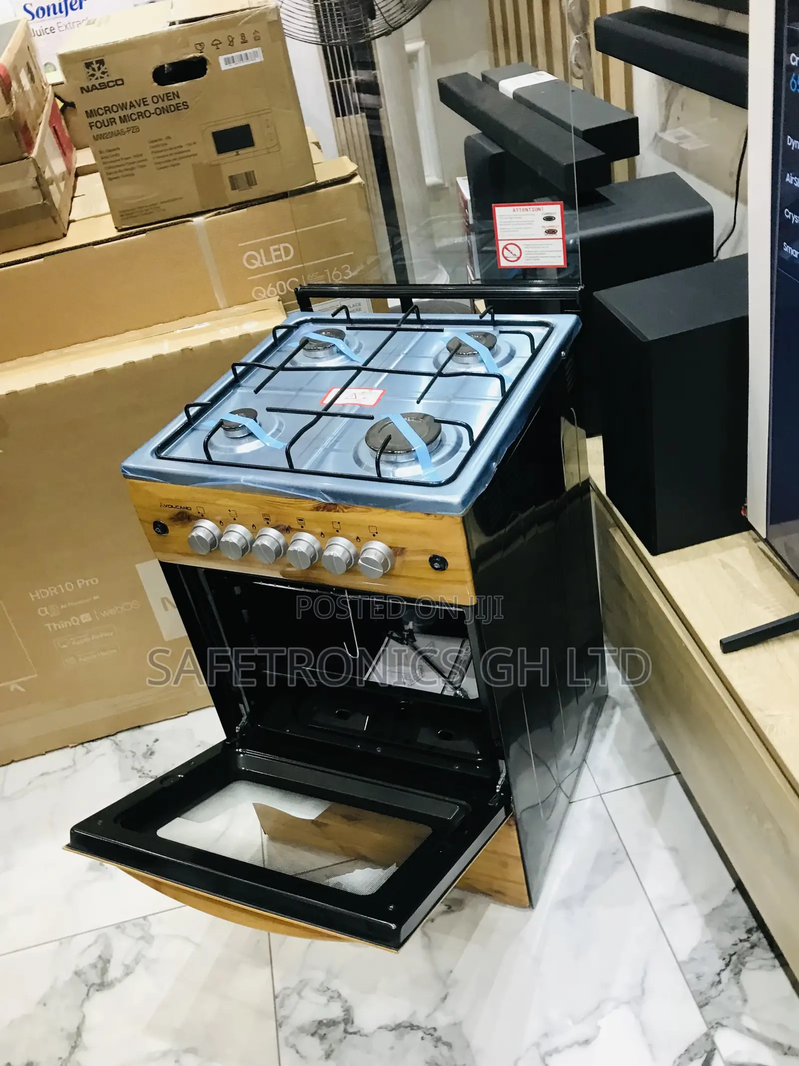50x50 4 Gas Cooker Light Wooden Oven With Grill Glass Lid