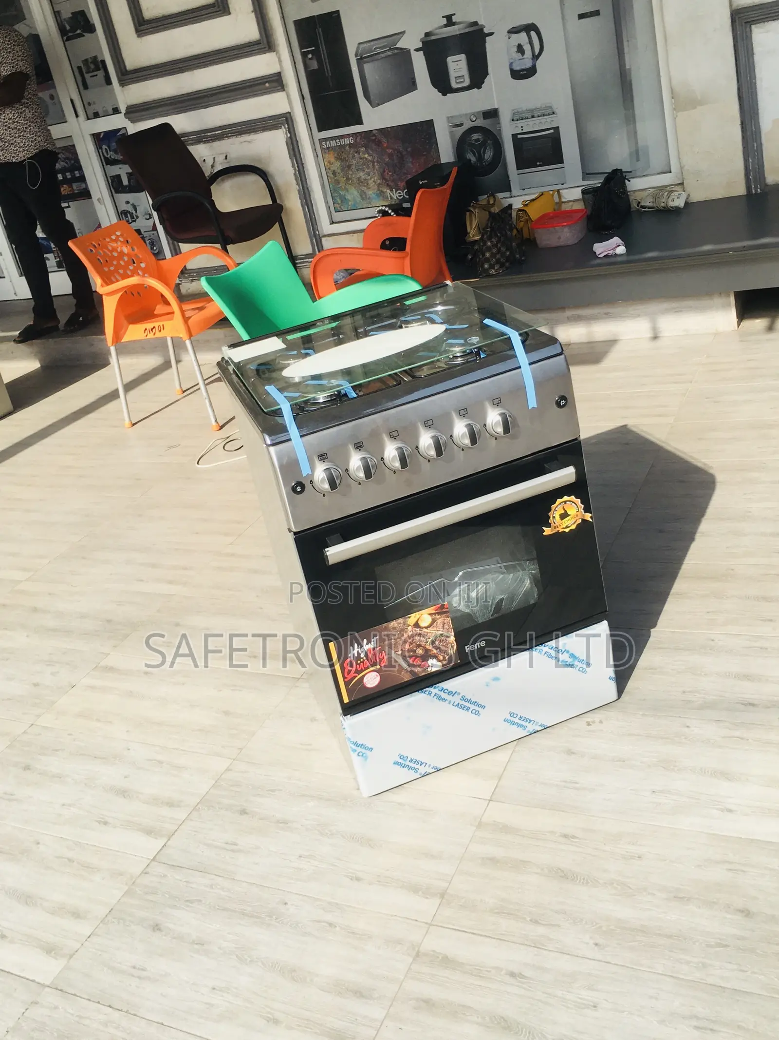 Gray 60x60 4 Gas Oven With Grill Glass Lid Volcano Cooker