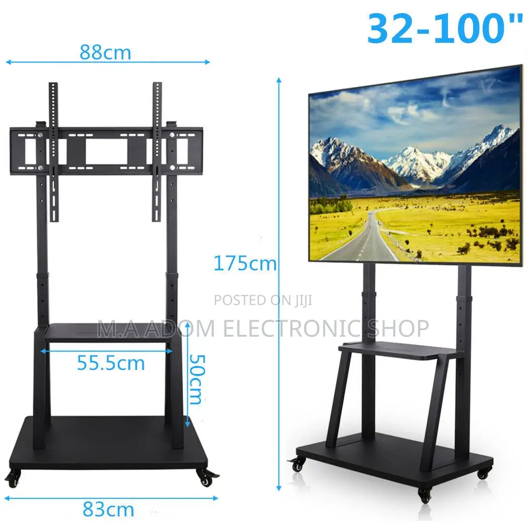 Floor Stand Standing Mobile Tv Trolley for TVS 75”