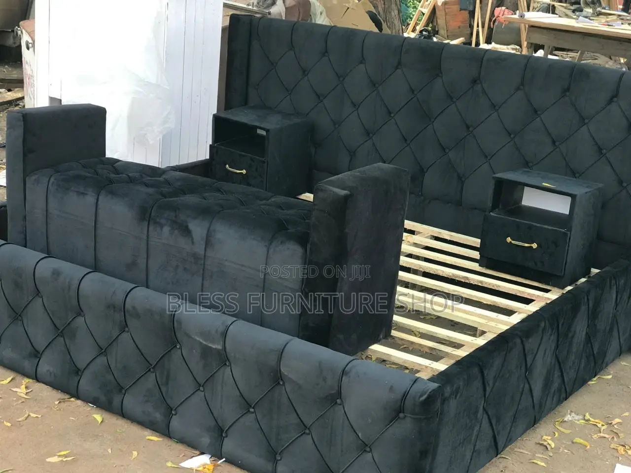 Queen Size Bed Frame With Side Drawers and Ottoman