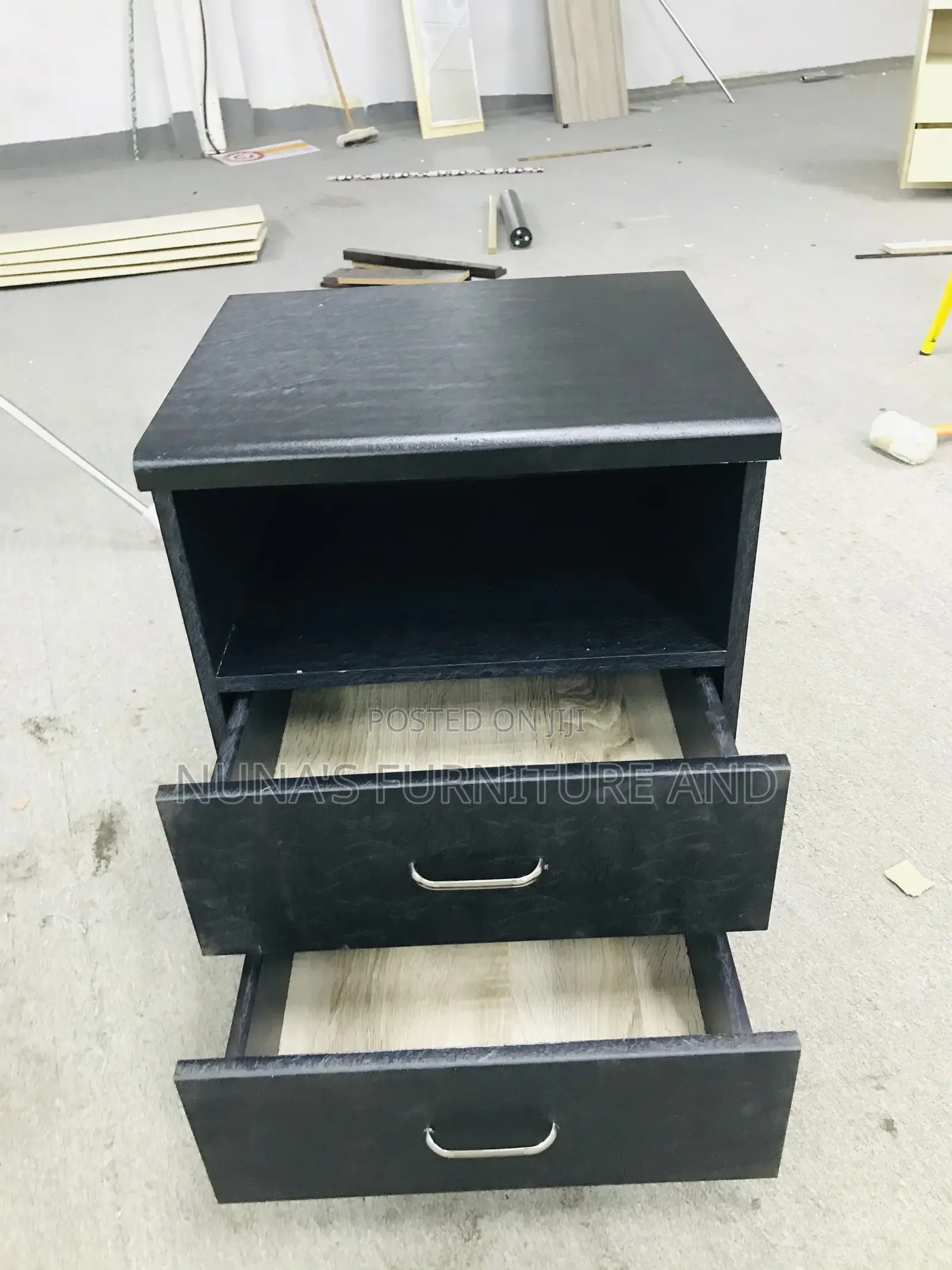Black Modern Wooden Nightstand With 2 Drawers