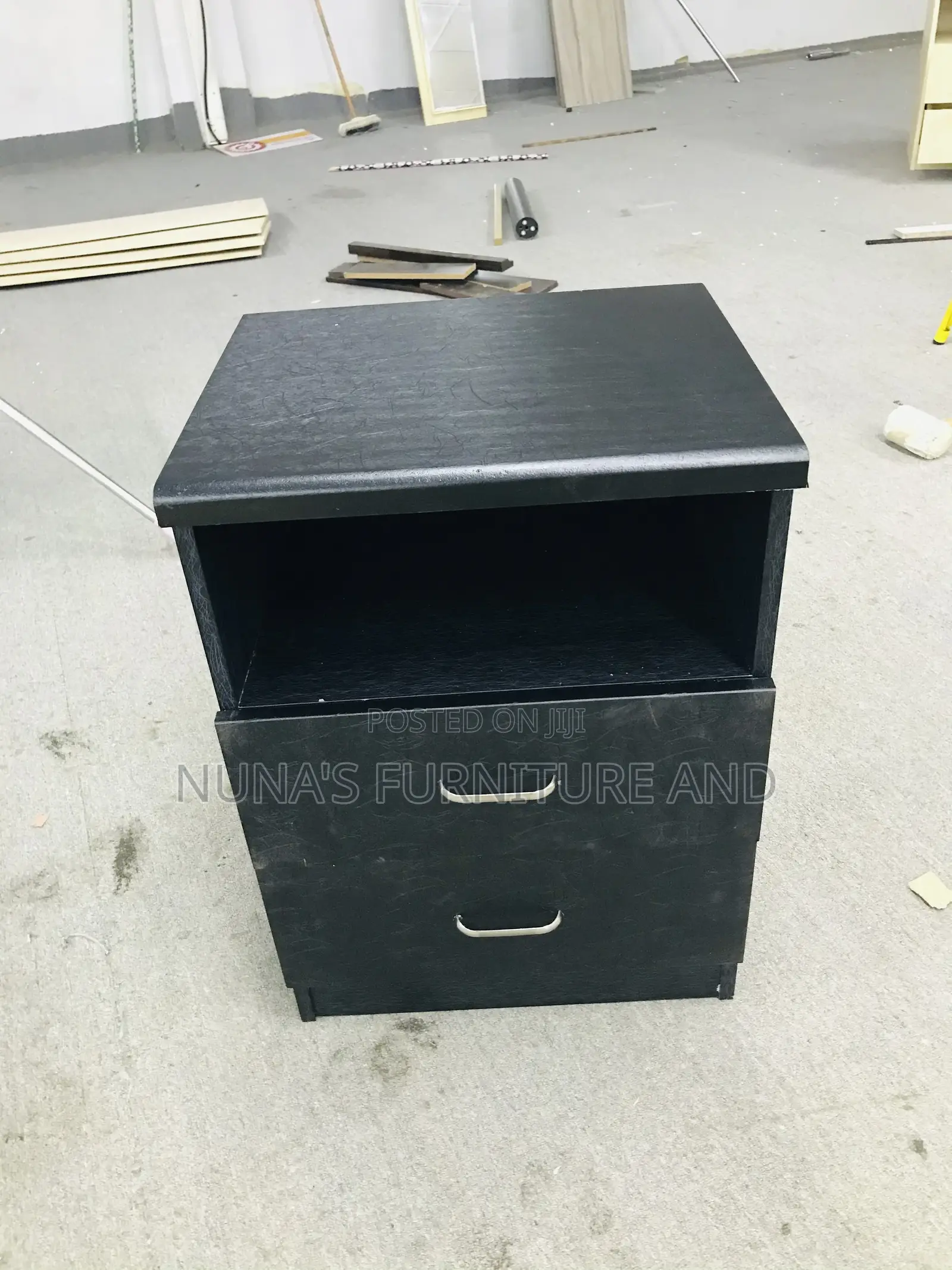 Black Modern Wooden Nightstand With 2 Drawers