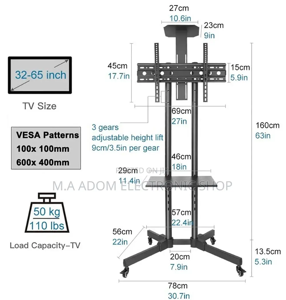 Movable Tv Cart for TVS Between 32-70”